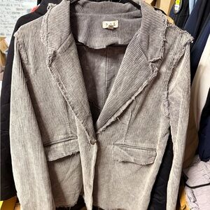 POL Frayed Edge Gray Corduroy Blazer